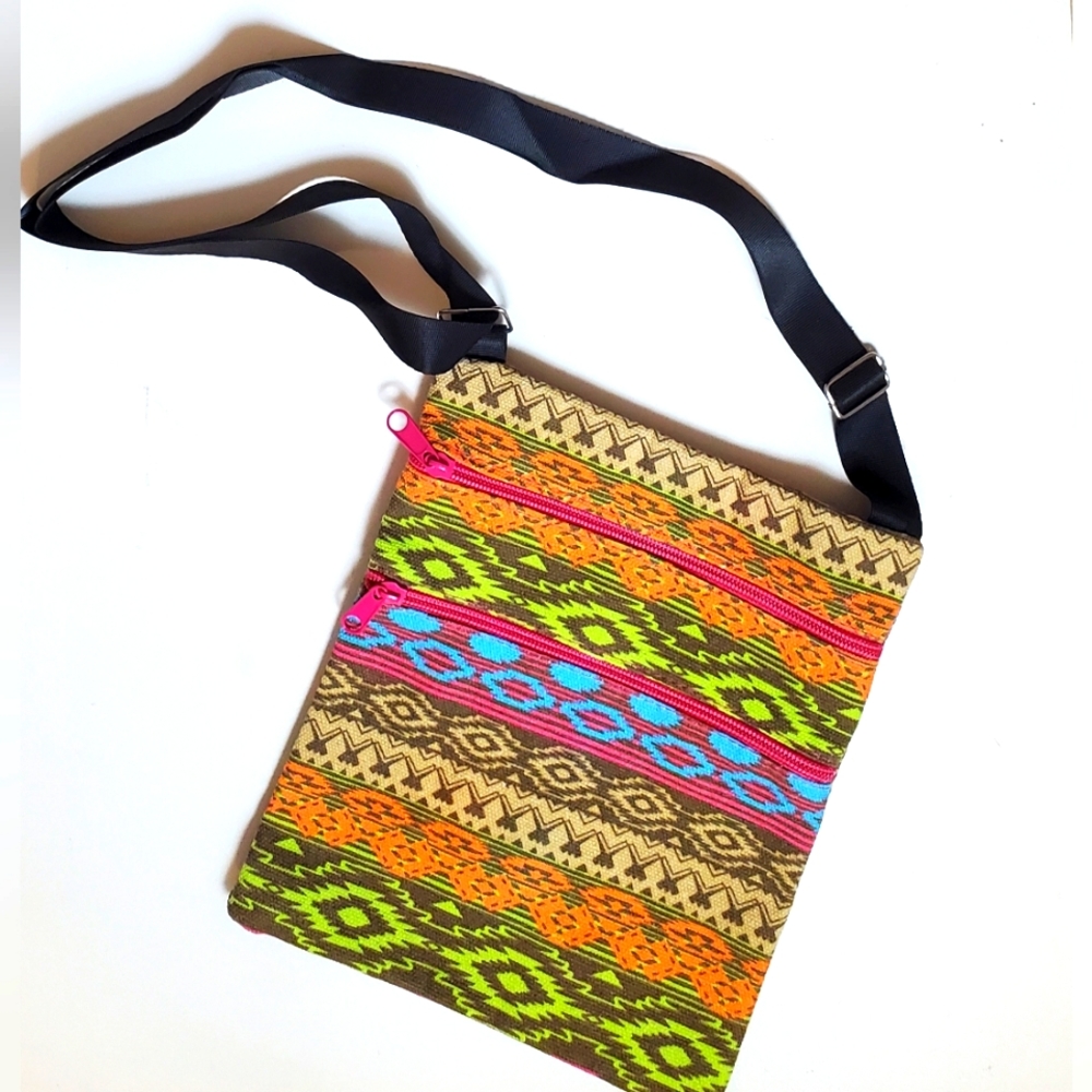 Aztec Bohemian Inspired Adjustable Zippered Crossbody Bag